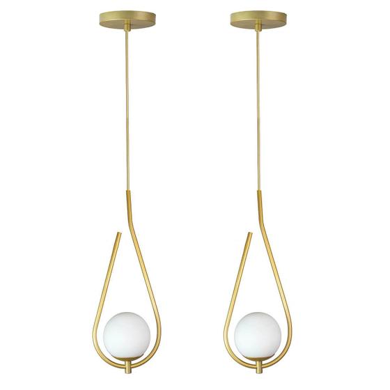 Imagem de Kit 2 Pendentes Lustres On Drop DOURADO globo de vidro BRANCO 