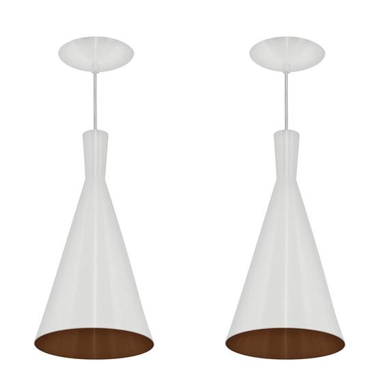 Imagem de Kit 2 Pendentes Tom Dixon Funil Corneta Branco com Cobre