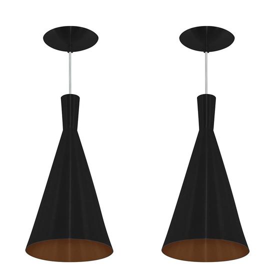 Imagem de Kit 2 Pendentes Tom Dixon Funil Corneta Preto com Cobre