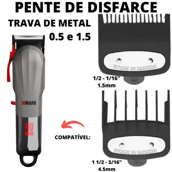 Imagem de Kit 2 Pentes Disfarce Trava De Metal 0,5 E 1,5 Kemei Wmark