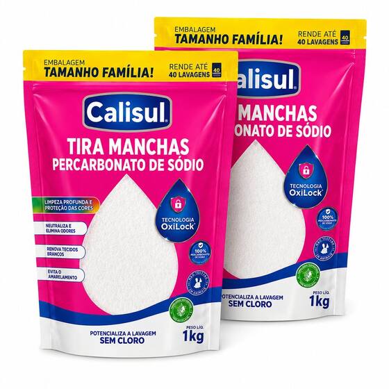 Kit 2 Percarbonato de Sódio 1kg Tira Manchas Multiuso - CALISUL