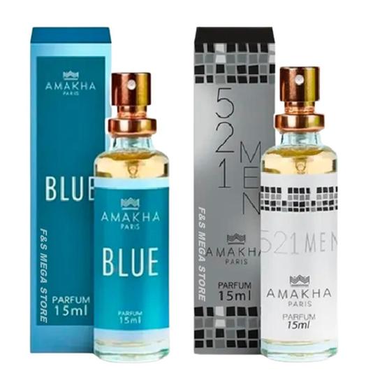 Imagem de Kit 2 Perfumes Masculinos Amakha Paris Blue e 521 Men 15ml