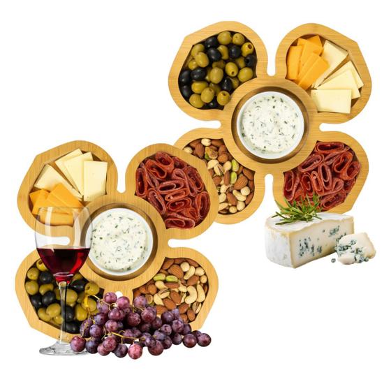 Kit 2 Petisqueiras Madeira Flor Tábua De Frios Petisco 34cm Queijo