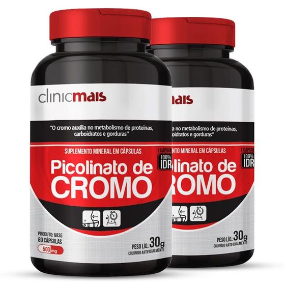 Imagem de Kit 2 Picolinato de Cromo 500mg Clinicmais 60 cápsulas