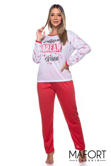 Imagem de Kit 2 Pijama Longo Feminino Adulto Malha Manga Comprida Calça Lingerie Íntima Feminino Confortável Dormir  Inverno Frio