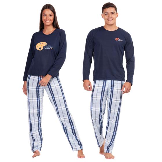 Imagem de Kit 2 Pijamas De Frio Adulto Casal Longo Feminino Masculino