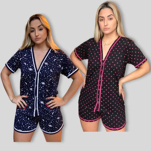 Imagem de Kit 2 Pijamas Feminino Americano Adulto Curto Malha Gestante