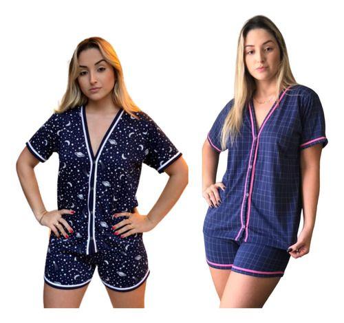 Imagem de Kit 2 Pijamas Feminino Americano Adulto Curto Malha Gestante