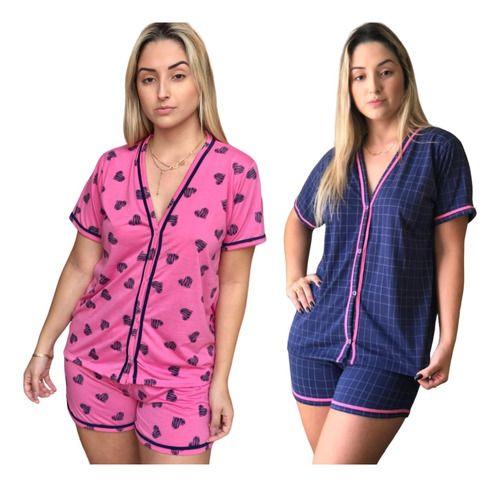 Imagem de Kit 2 Pijamas Feminino Americano Adulto Curto Malha Gestante