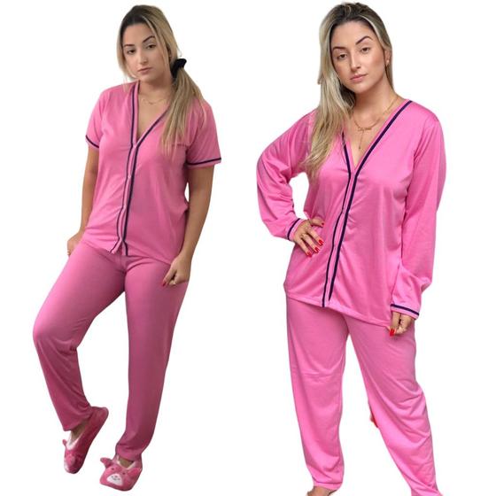 Imagem de Kit 2 Pijamas Femininos Aberto De Botões Inverno Manga Longa