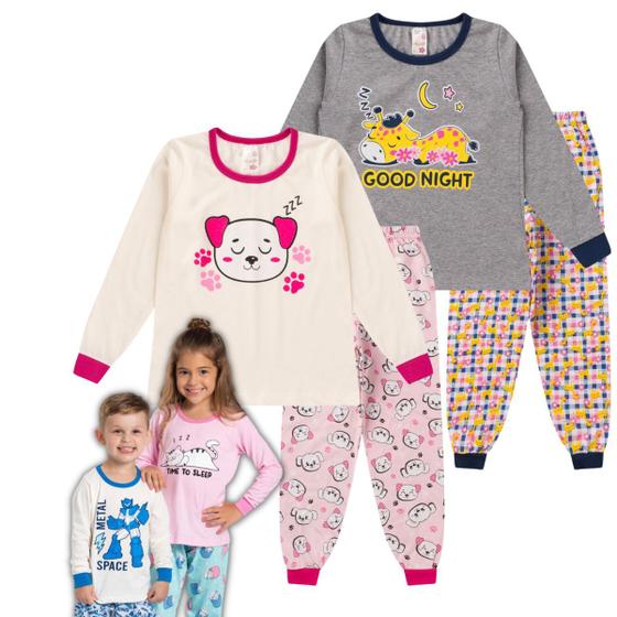 Imagem de Kit 2 Pijamas Infantil Menina Feminino Algodão Inverno