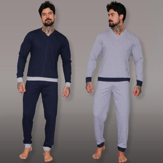 Imagem de Kit 2 Pijamas Longo Masculino Inverno 100% Algodão Confort