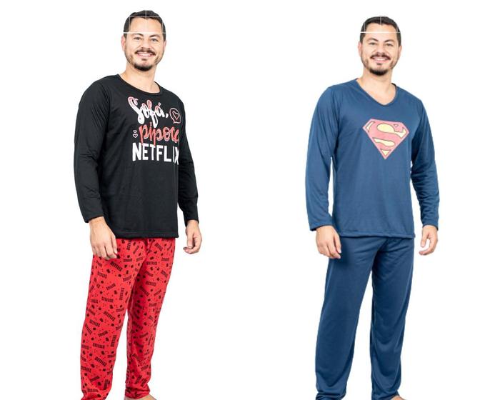 Imagem de Kit 2 Pijamas Masculino Longo Inverno Desenho Super Herói