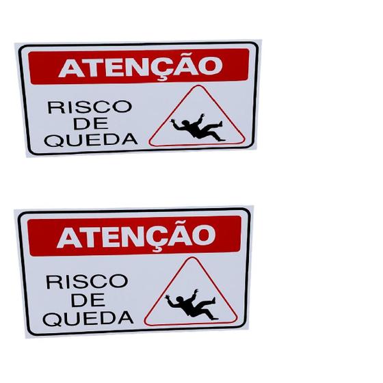 Imagem de kit 2 Placa DE Sinalização ATENÇÃO RISCO DE QUEDA 20 X 30 CM