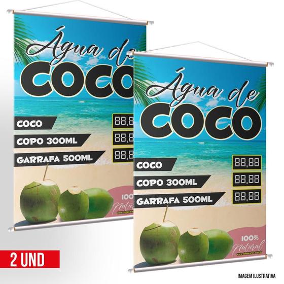 Imagem de Kit 2 Placa Faixa Banner Agua De Coco - Preço Editavel