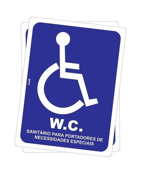 Imagem de Kit 2 Placas PCD de Sinalização Deficiente - Banheiro W.C. para Deficientes Físicos  Acessibilidade com Espessura Reforçada