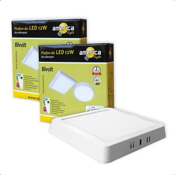 Imagem de KIT 2 Plafon Sobrepor Quadrado Alumínio Branco Com Led 12w
