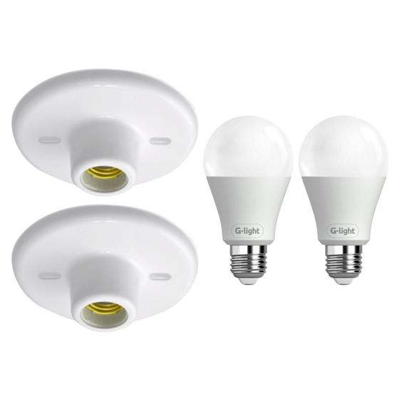 Imagem de Kit 2 Plafonier Plafon Soquete E27 Branco 2 Lâmpada Led 6,5W