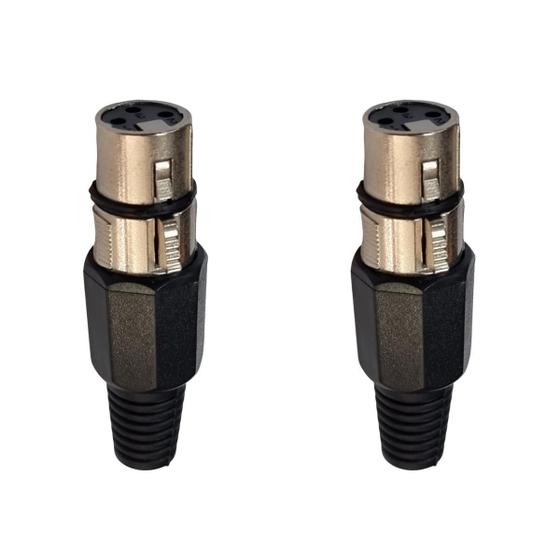 Imagem de Kit 2 Plug Xlr Fêmea Metal Simples Cromado Dreamer