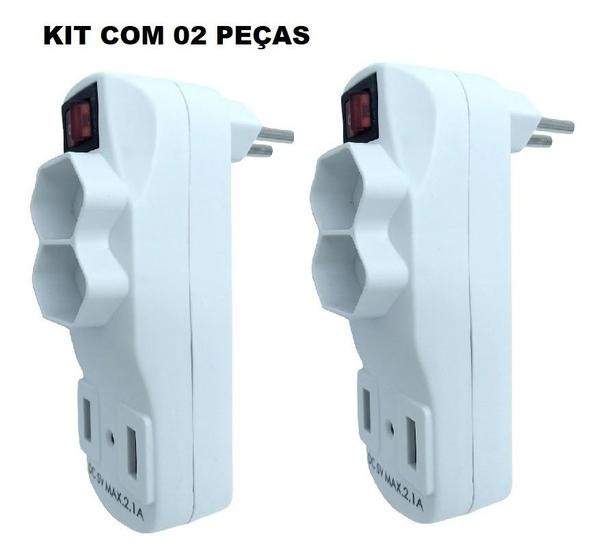 Imagem de Kit 2 plugue carregador de tomada 2 saída 2p+t 10a + 2 usb