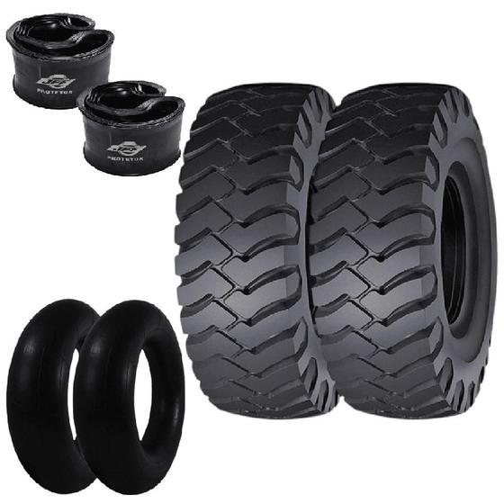 Imagem de Kit 2 Pneus 17.5-25 L-3 Super Rock Grip Loader Dozer Firestone + Camaras + Protetores