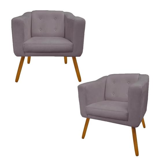 Imagem de Kit 2 Poltrona Cadeira Sofá Sala Estar Lavinia Recepção Escritório Suede Rosê - DL Decor