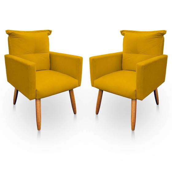 Imagem de Kit 2 Poltrona Decorativa Duda Sala E Quarto Suede Amarelo-
