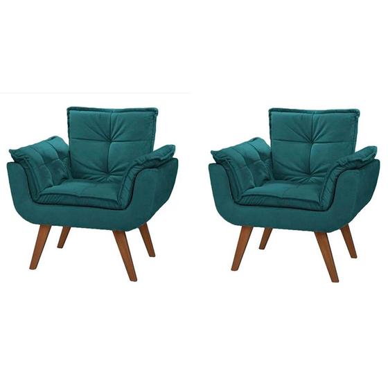 Imagem de Kit 2 Poltrona Decorativa Gran Opala Suede Azul Tiffany para Sala de Estar Luxo Escritório Quarto