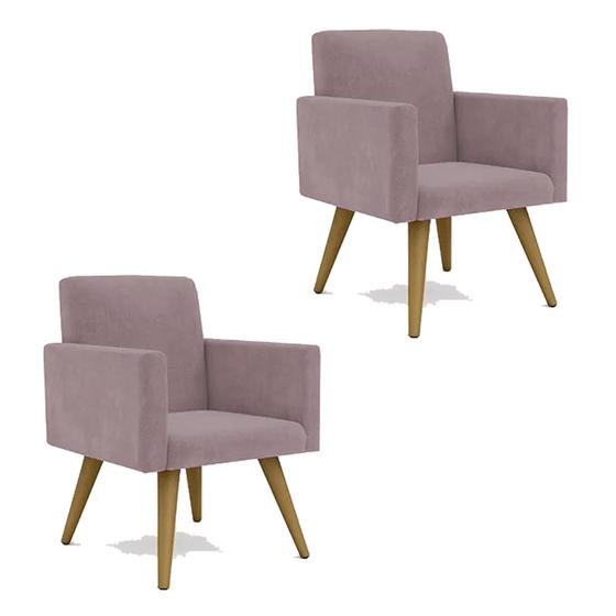 Imagem de Kit 2 Poltrona Decorativa Nina Cadeira Escritório Recepção Suede Rosê