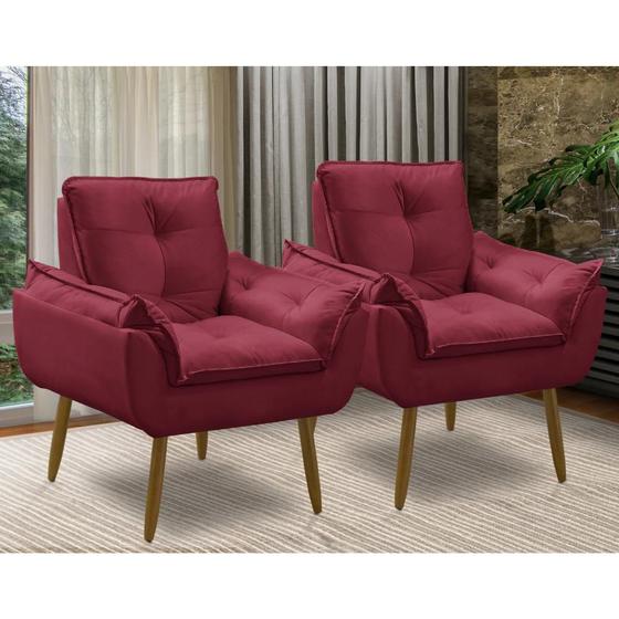 Imagem de Kit 2 Poltrona decorativa opala confortável para sala quarto recepção suede luxo porto arapongas