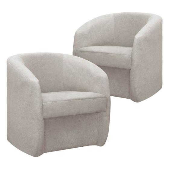 Imagem de Kit 2 Poltrona Decorativa Orgânica FLY para Sala Recepção Estética Linho Boucle Bege SOFA STORE