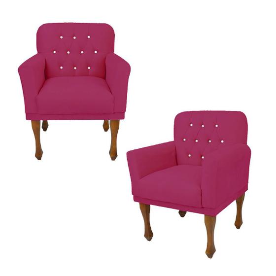 Imagem de Kit 2 Poltrona Estofada Para Sala Comercial Anitta Suede Rosa Pink DL Decor