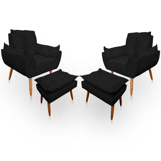 Kit 2 Poltrona Opala com Puff Opala para Sala e Quarto Suede Preto - Jylcrom Menor preço em Kit 2 Poltrona Opala com Puff Opala para Sala e Quarto Suede Preto - Jylcrom