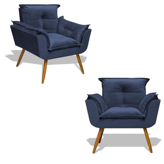 Imagem de Kit 2 Poltrona Opala Decoração Sala Estar Suede Azul Marinho