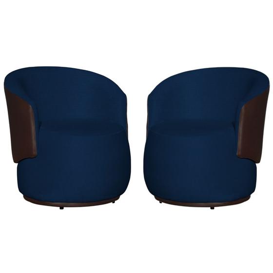 Imagem de Kit 2 Poltronas Aisha Organica Suede Azul Marinho Com Composê em Corano Marrom - MB DECOR