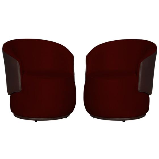 Imagem de Kit 2 Poltronas Aisha Organica Suede Vermelho Bordo Com Composê em Corano Marrom - DL DECOR