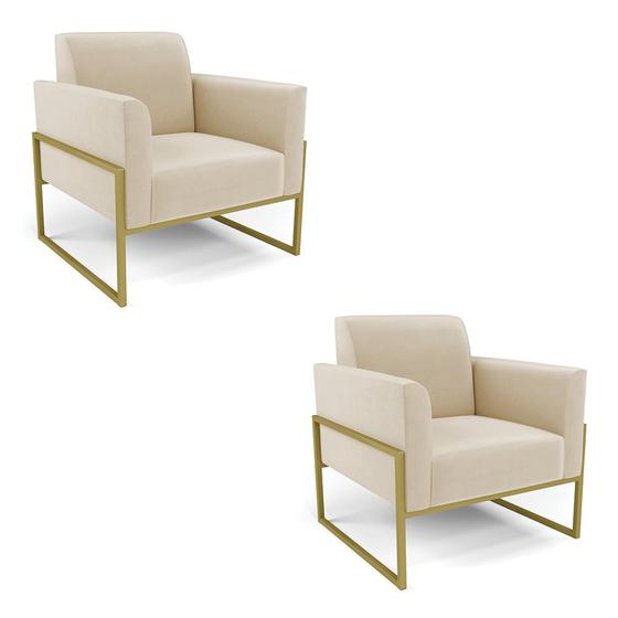 Imagem de Kit 2 Poltronas Base Industrial Alta Dourado Marisa Suede D03 - D'Rossi