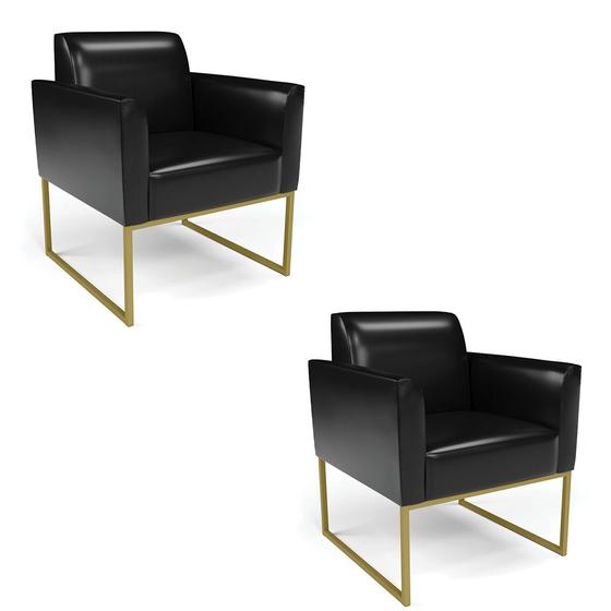 Imagem de Kit 2 Poltronas Base Industrial Dourado Marisa Corano Preto D03 - D'Rossi