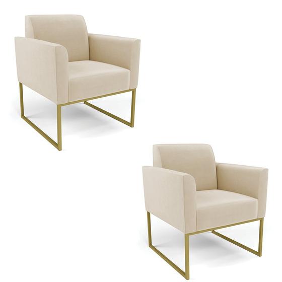 Imagem de Kit 2 Poltronas Base Industrial Dourado Marisa Suede Bege D03 - D'Rossi