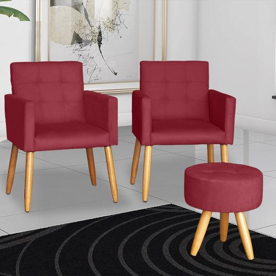 Imagem de Kit 2 Poltronas cadeira com Puff dcorativa para Sala de Estar Recepção manicure escritório pés palito resistente