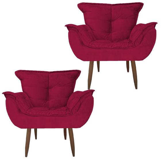 Imagem de Kit 2 Poltronas Cadeiras Decorativas Opala Suede Vermelho