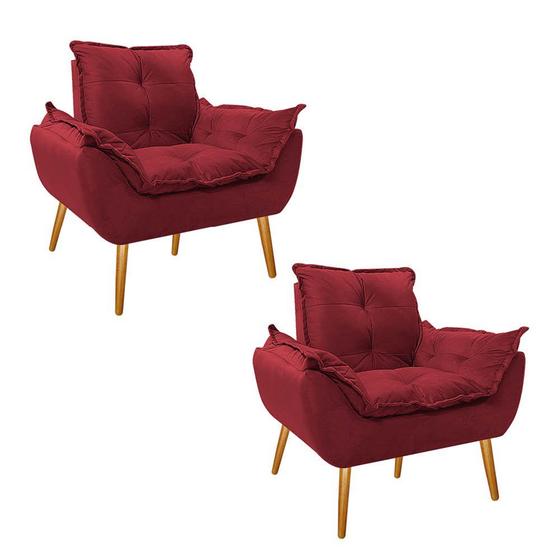 Kit 2 Poltronas Cadeiras Decorativas Opala Suede Vermelho Pés Palito para Recepção Sala de Estar Consultório Escritório Quarto - AM Decor Menor preço em Kit 2 Poltronas Cadeiras Decorativas Opala Suede Vermelho Pés Palito para Recepção Sala de Estar Consultório Escritório Quarto - AM Decor
