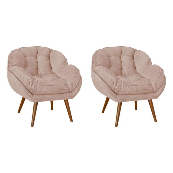 Imagem de Kit 2 Poltronas Decorativa Ágata Prime Veludo Rose Base Fixa em Madeira Maciça