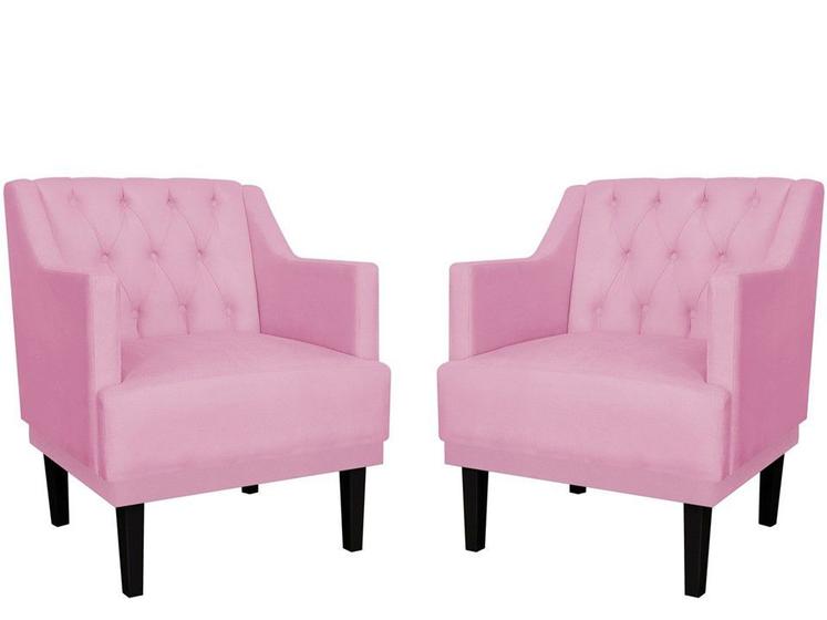 Imagem de Kit 2 Poltronas Decorativa Alice Suede Rosa Pés Madeira Mz Decor