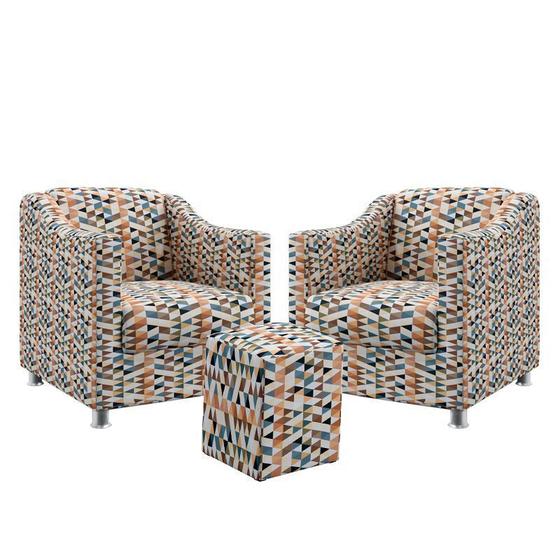 Imagem de Kit 2 Poltronas Decorativa Alya E Puff Izar Sued Estampado Laranja Aradecor