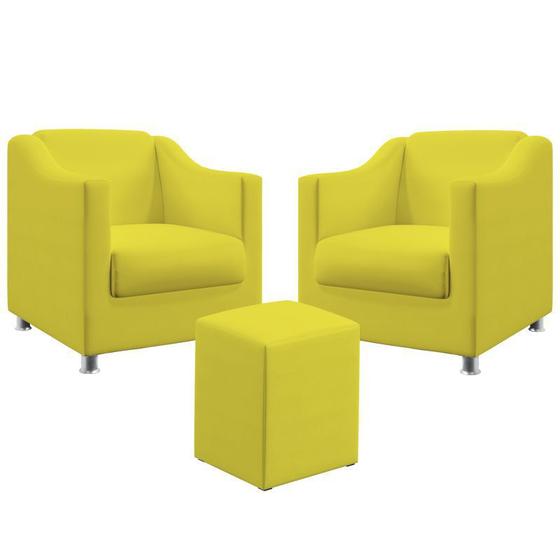 Imagem de Kit 2 Poltronas Decorativa Alya Puff Izar Sued Amarelo Aradecor