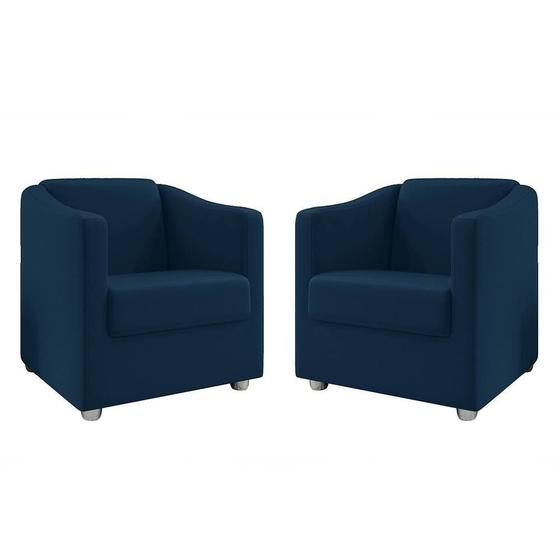 Imagem de Kit 2 Poltronas Decorativa Ana Suede Azul Marinho Pés Cromado - Pallazio