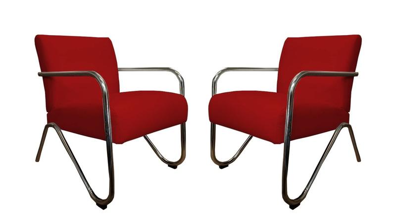 Imagem de Kit 2 Poltronas Decorativa Bela Suede Vermelho Braço Cromado Mz Decor