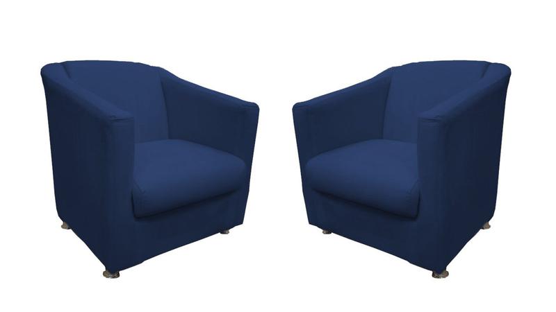 Imagem de Kit 2 Poltronas Decorativa Biane Couro Azul Marinho Pés Cromado Mz Decor