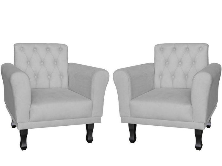 Imagem de Kit 2 Poltronas Decorativa Classic Couro Branco Pés Madeira Mz Decor